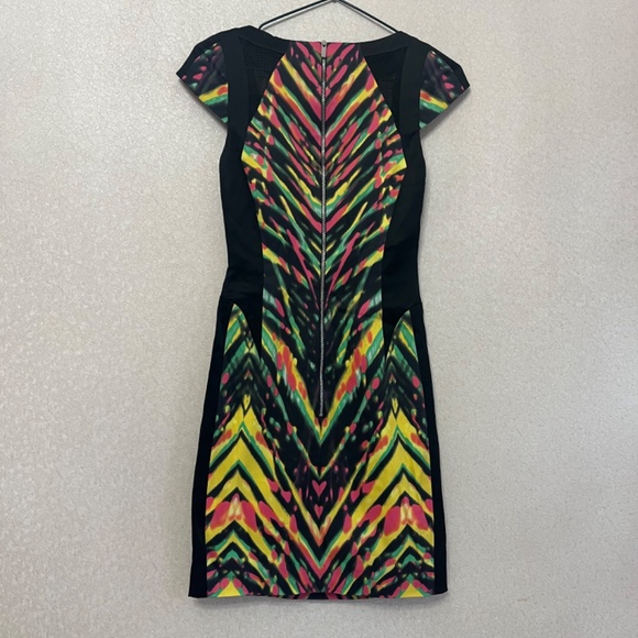 Karen Millen Multicolor Striped Neon Mesh Detail Cocktail Pencil Sheath Dress 2 - Picture 4 of 14